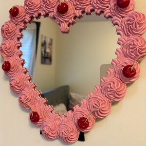 Pink Heart-Shaped Wall Mirror with Cherry Accents